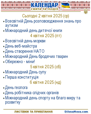 Календар свят і подій. Листівки, вітання та побажання